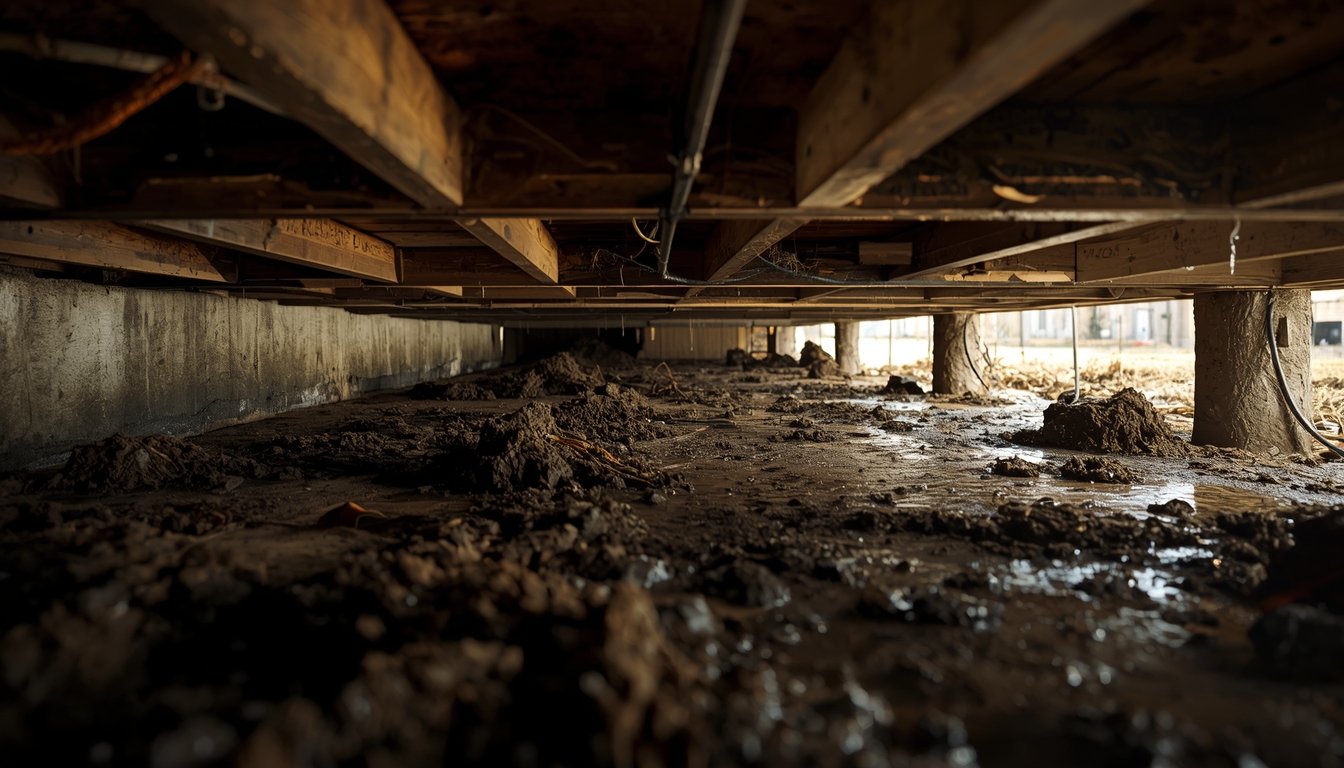 crawl space under house with visible moisture