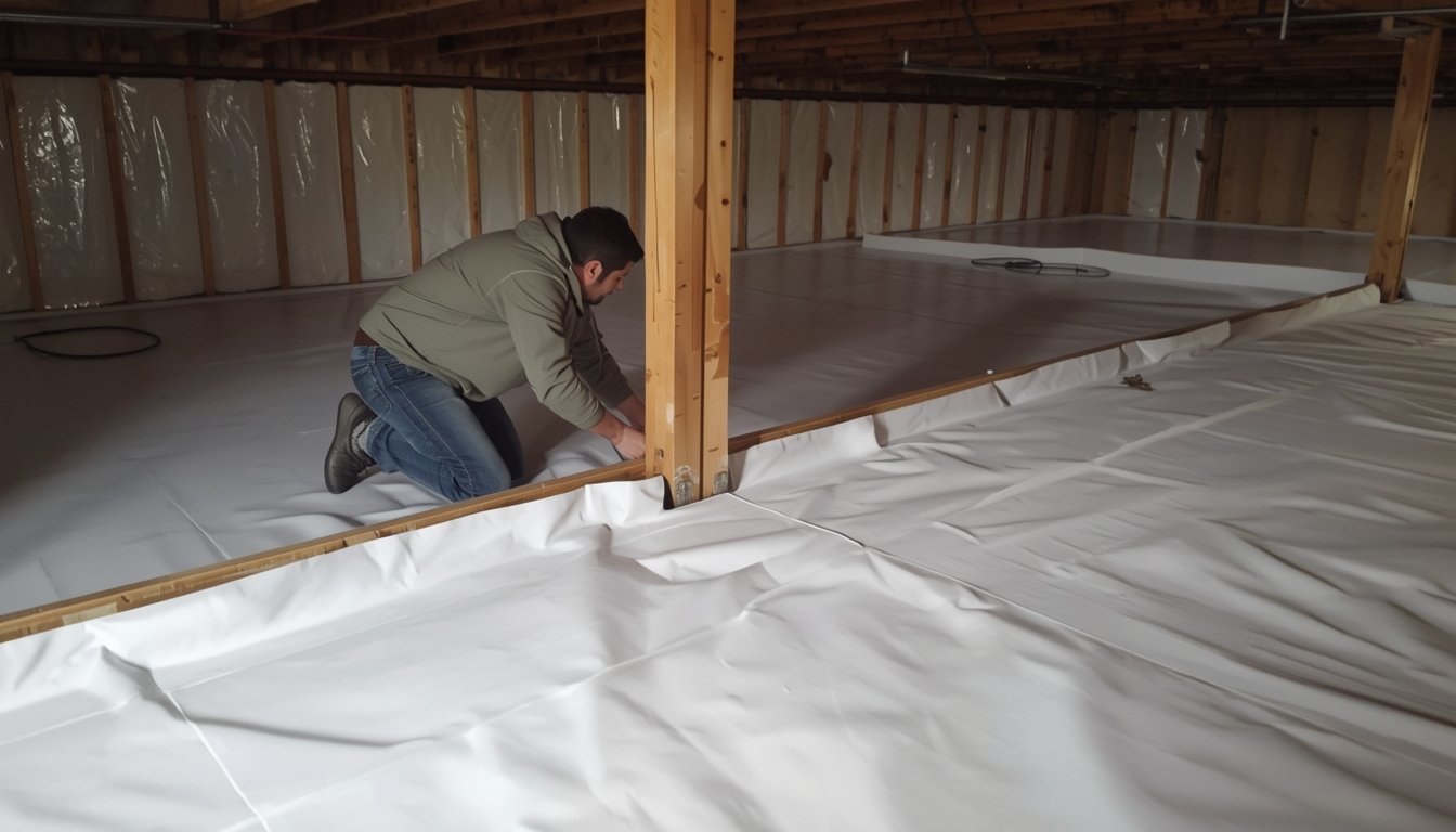 plastic sheeting covering crawl space ground